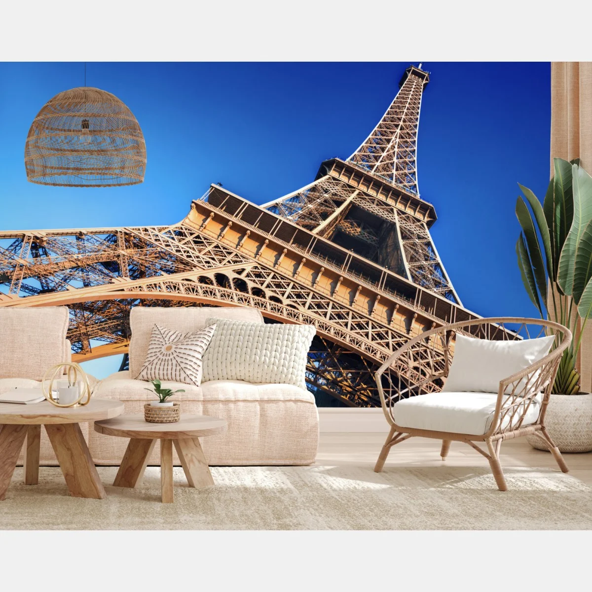 Carta da parati prospettiva imponente della Torre Eiffel sul cielo blu • Wallissimo® Carta da parati prospettiva imponente della Torre Eiffel sul cielo blu • Wallissimo®
