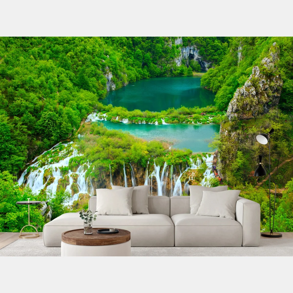 Carta da parati oasi di cascate e laghi verdi • Wallissimo® Carta da parati oasi di cascate e laghi verdi • Wallissimo®