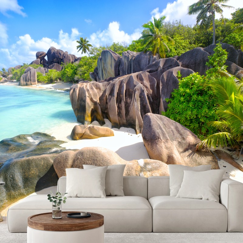 Carta da parati paesaggio tropicale ad Anse Source d'Argent, La Digue