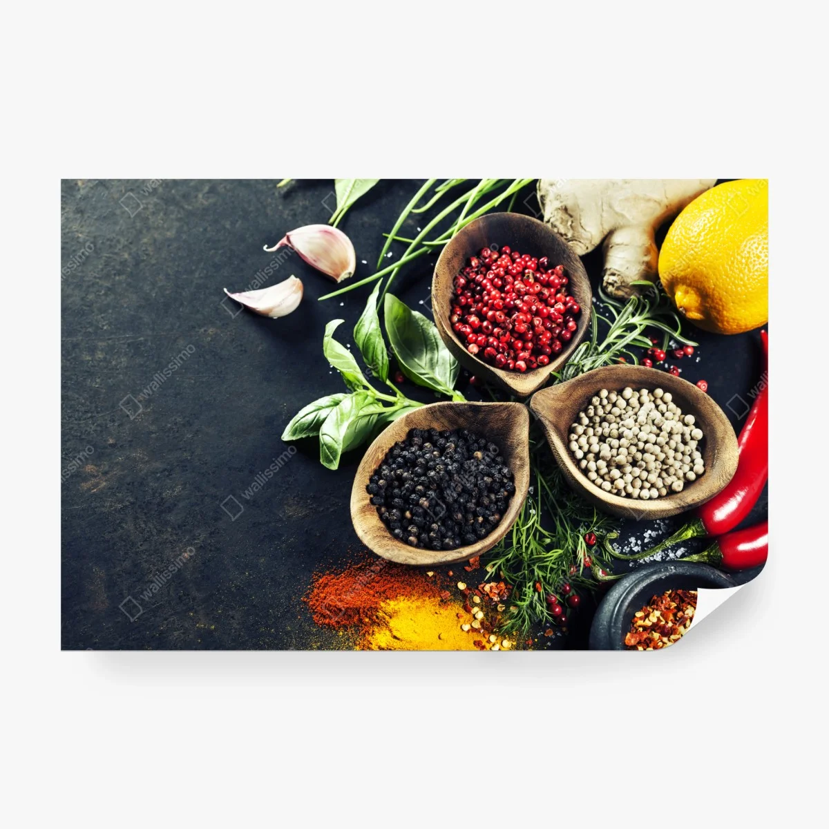 Carta da parati esplosione di spezie e erbe aromatiche • Wallissimo® Carta da parati esplosione di spezie e erbe aromatiche • Wallissimo®