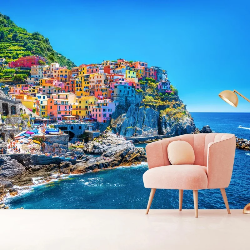 Carta da parati Manarola: villaggio colorato a picco sul mare