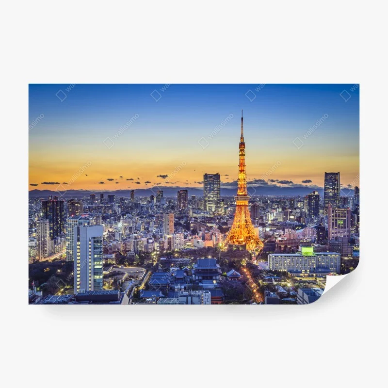 Carta da parati vista notturna di Tokyo con la torre illuminata