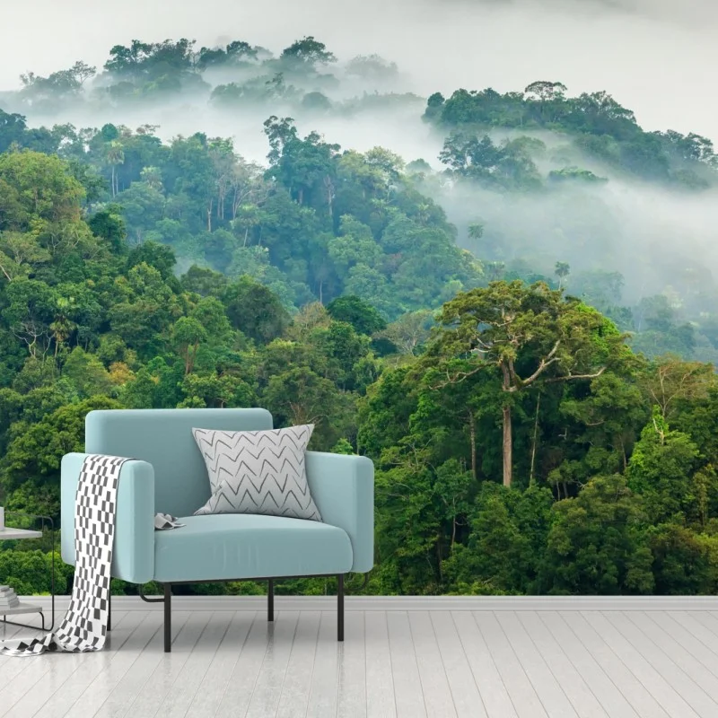 Carta da parati foresta pluviale nella nebbia di Kaeng Krachan