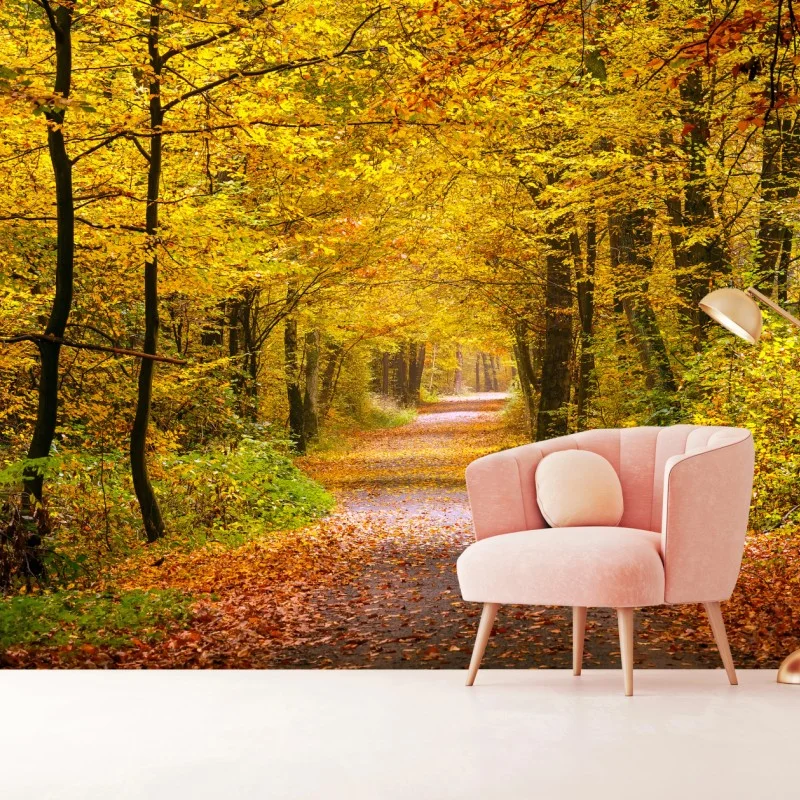 Carta da parati sentiero d'autunno nel bosco dorato