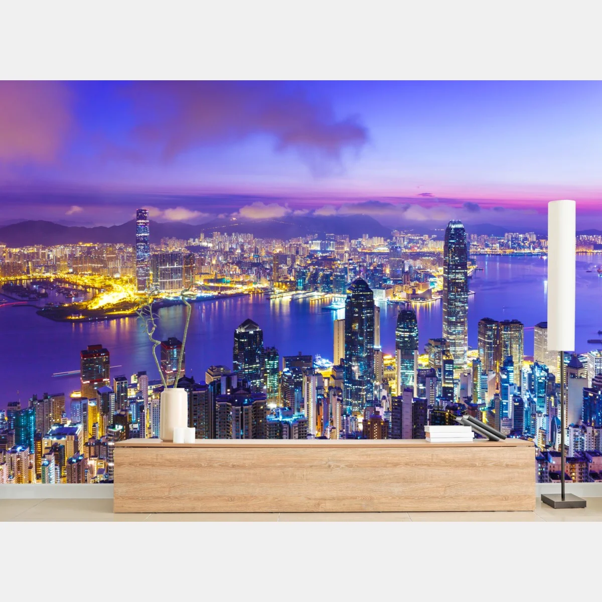 Carta da parati alba sullo skyline di Hong Kong • Wallissimo® Carta da parati alba sullo skyline di Hong Kong • Wallissimo®