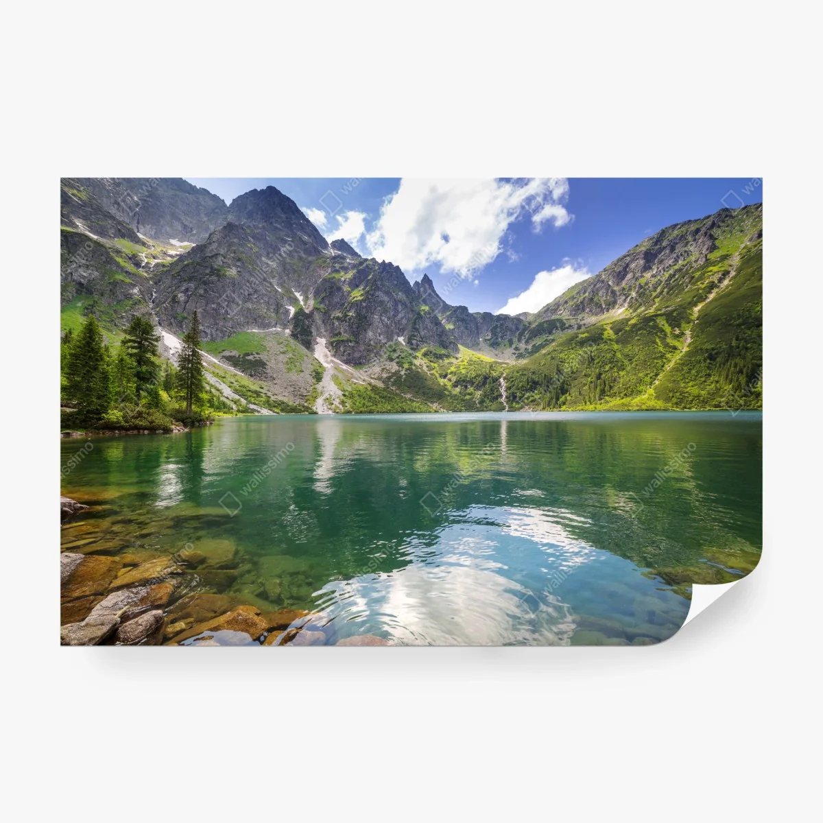 Carta da parati panorama sereno del lago alpino • Wallissimo® Carta da parati panorama sereno del lago alpino • Wallissimo®