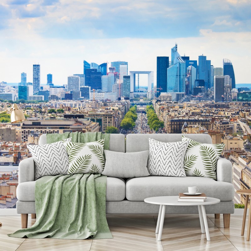 Carta da parati panorama urbano di Parigi verso La Défense