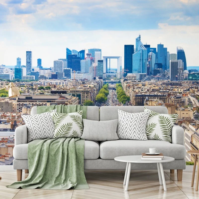 Carta da parati panorama urbano di Parigi verso La Défense