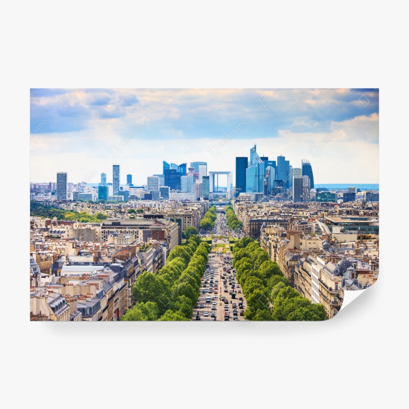 Carta da parati panorama urbano di Parigi verso La Défense
