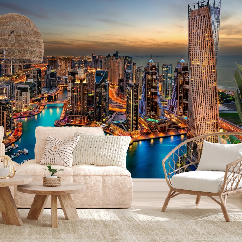 Carta da parati tramonto sulla marina di Dubai