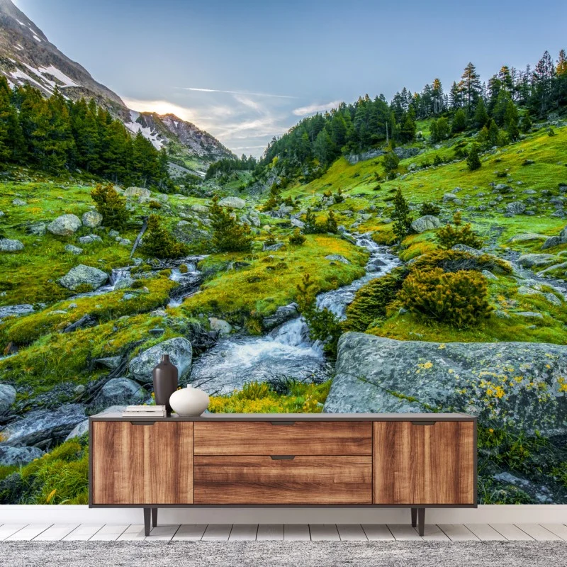 Carta da parati paesaggio alpino nelle valli dei Pirenei del Parco Nazionale Posets y Maladeta