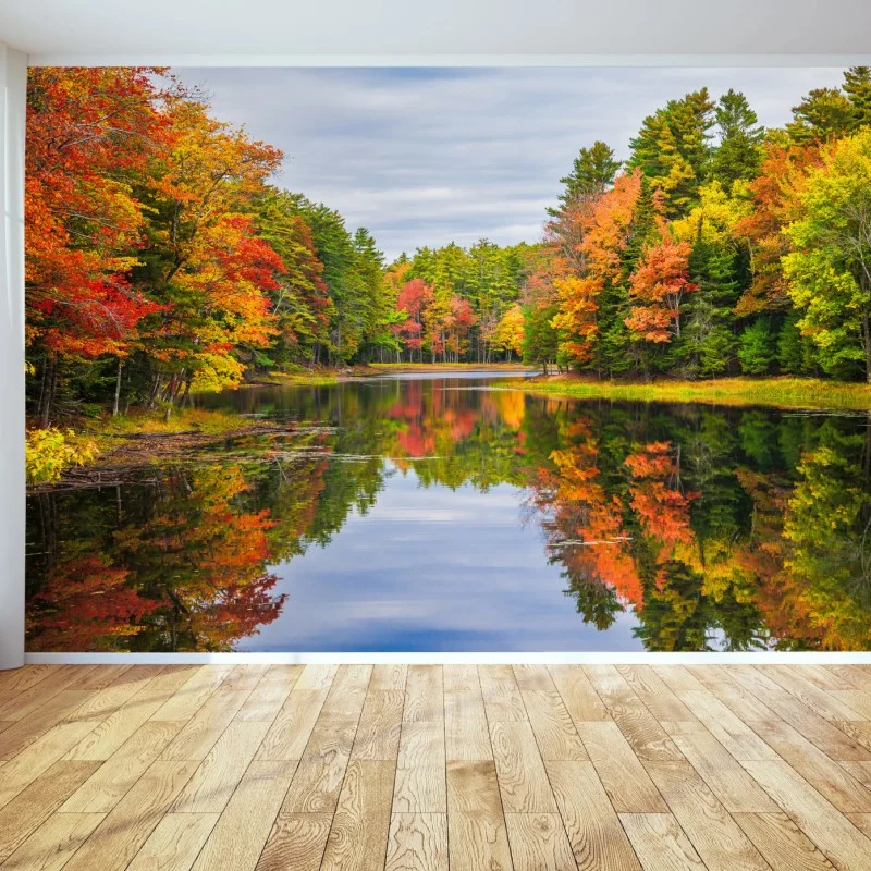 Carta da parati riflessi d'autunno sullo stagno • Wallissimo® Carta da parati riflessi d'autunno sullo stagno • Wallissimo®