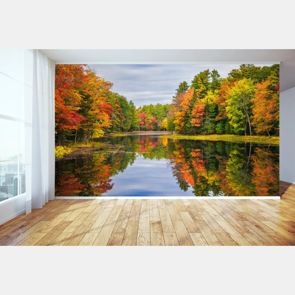 Carta da parati riflessi d'autunno sullo stagno • Wallissimo® Carta da parati riflessi d'autunno sullo stagno • Wallissimo®