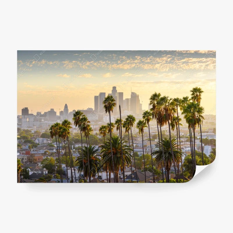 Carta da parati tramonto su Los Angeles tra palme e grattacieli