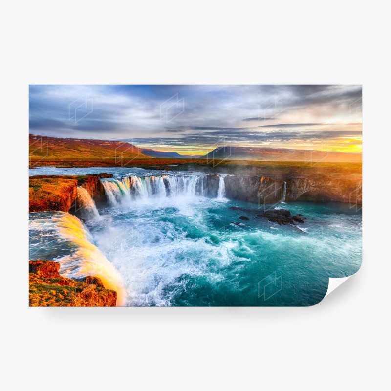 Carta da parati bellezza selvaggia di Godafoss al tramonto
