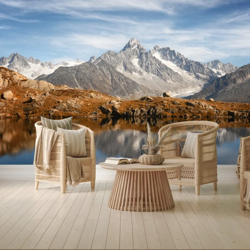 Carta da parati riflessi alpini sul lago cristallino