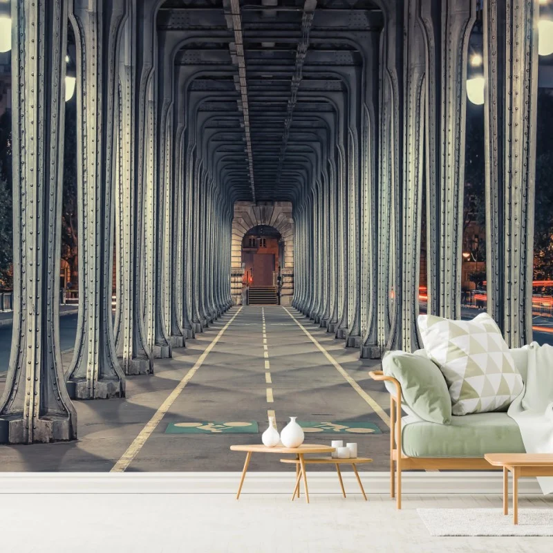Carta da parati corridoio simmetrico di colonne metalliche