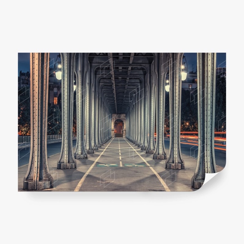 Carta da parati corridoio simmetrico di colonne metalliche
