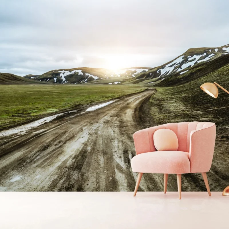 Carta da parati strada sterrata di Landmannalaugar al tramonto