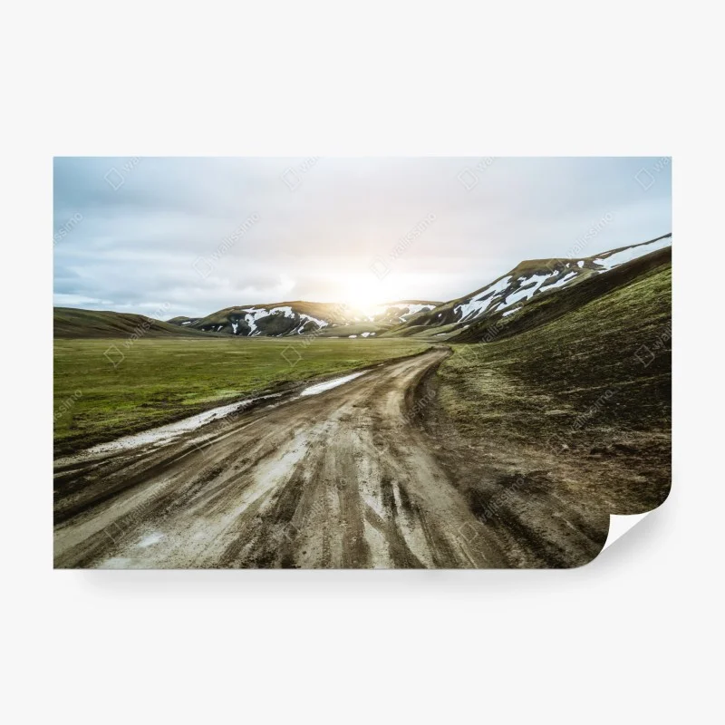 Carta da parati strada sterrata di Landmannalaugar al tramonto