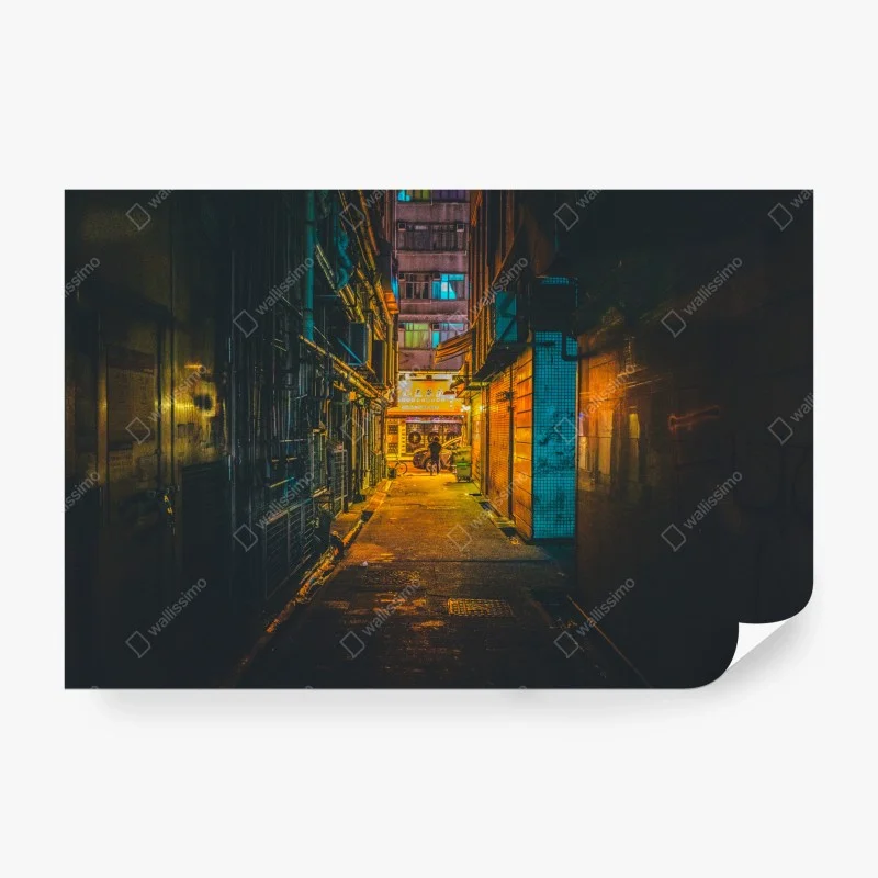 Carta da parati vicolo notturno di Hong Kong