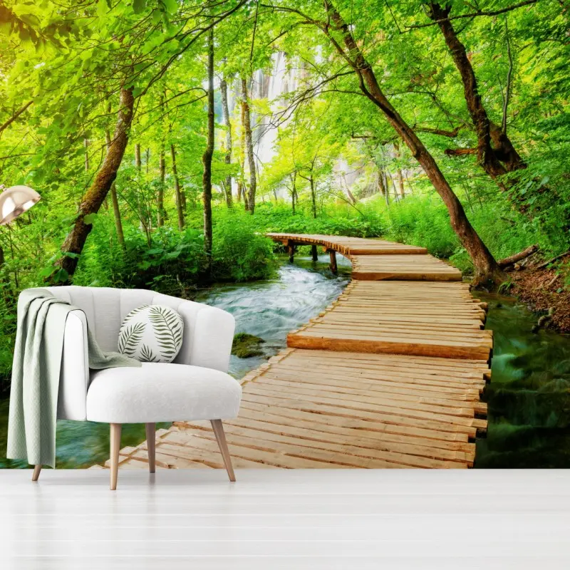 Carta da parati sentiero di legno nel Parco Nazionale dei Laghi di Plitvice
