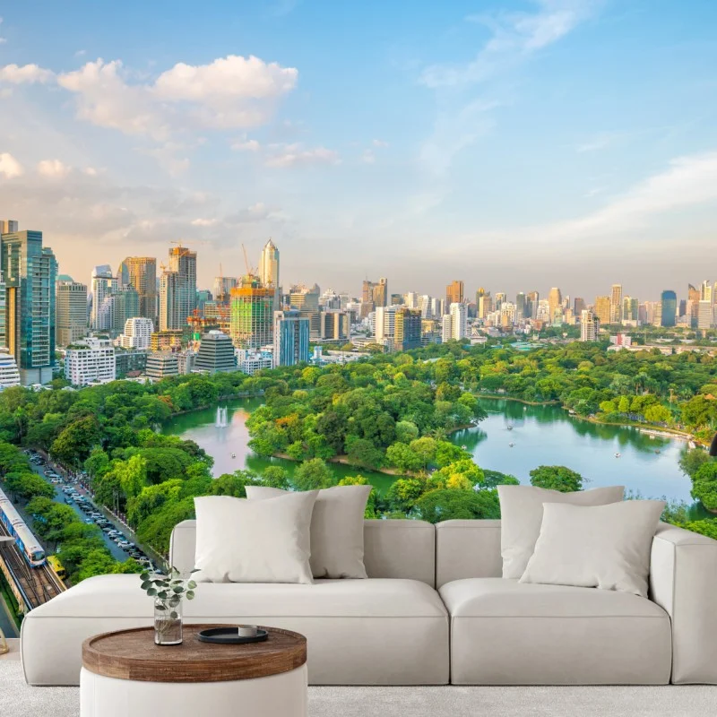 Carta da parati panorama aereo di Bangkok con Parco Lumpini