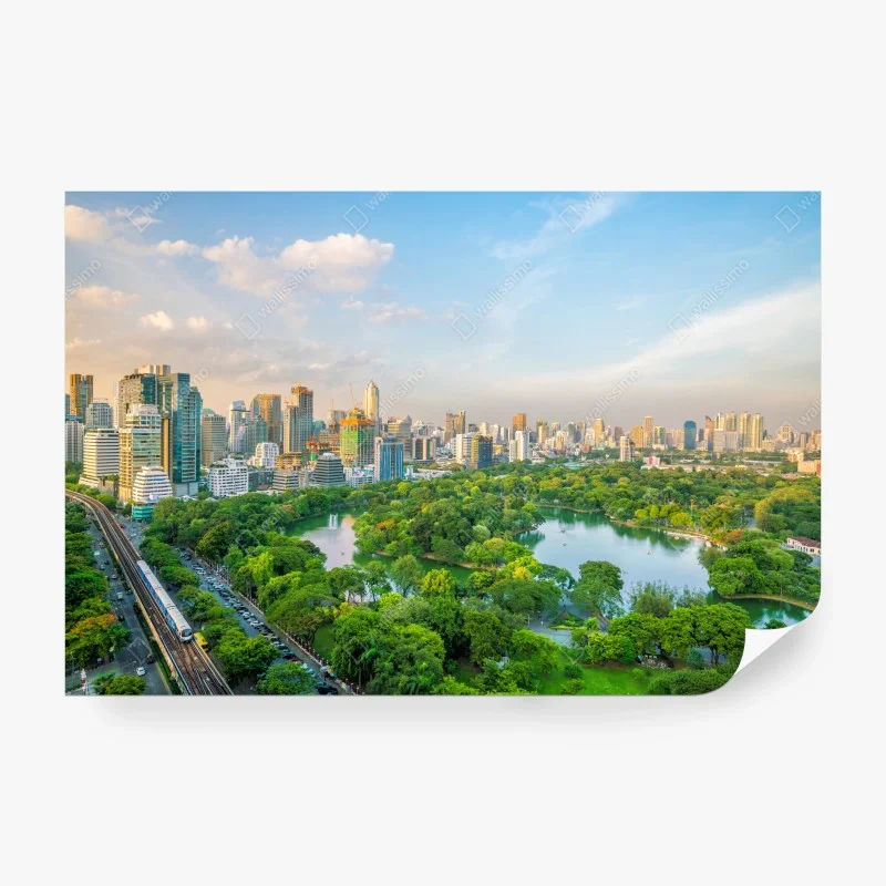 Carta da parati panorama aereo di Bangkok con Parco Lumpini