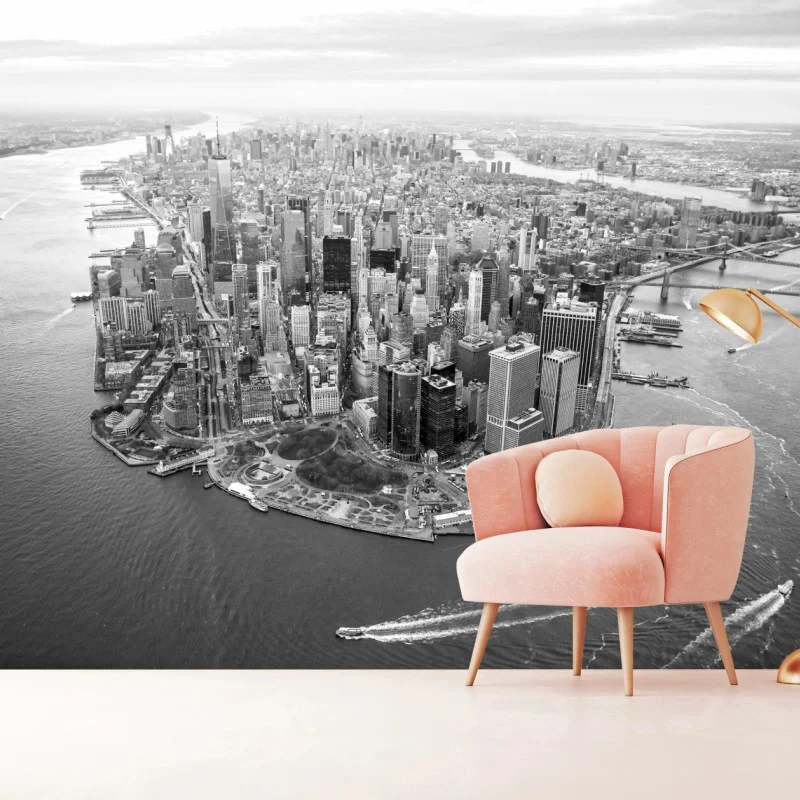 Carta da parati panorama aereo di Manhattan al tramonto