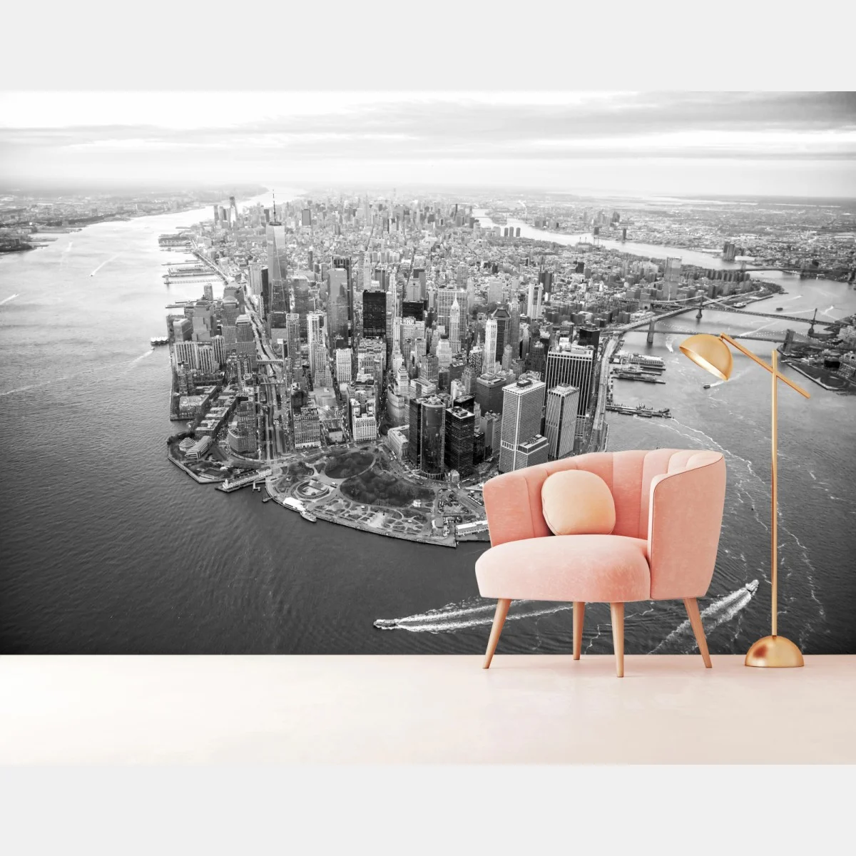 Carta da parati panorama aereo di Manhattan al tramonto • Wallissimo® Carta da parati panorama aereo di Manhattan al tramonto • Wallissimo®