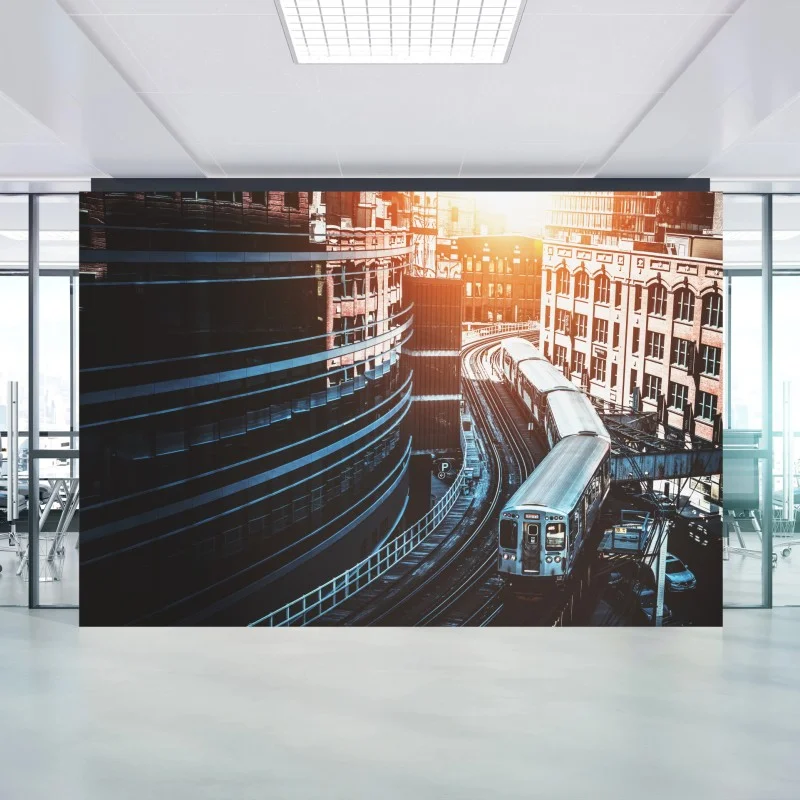 Carta da parati treno sopraelevato nel cuore di Chicago