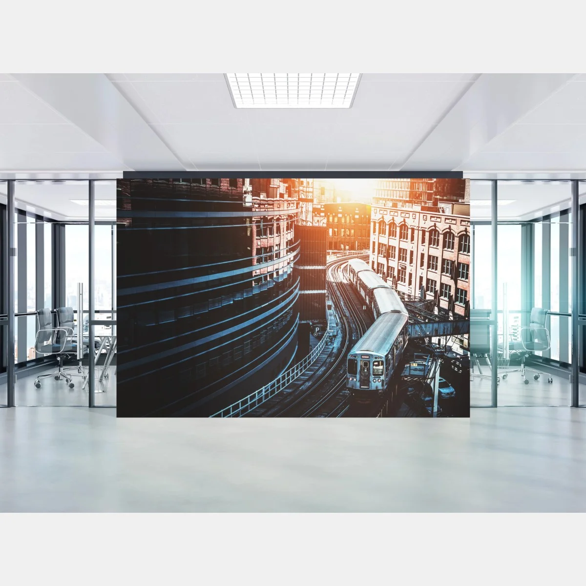 Carta da parati treno sopraelevato nel cuore di Chicago • Wallissimo® Carta da parati treno sopraelevato nel cuore di Chicago • Wallissimo®