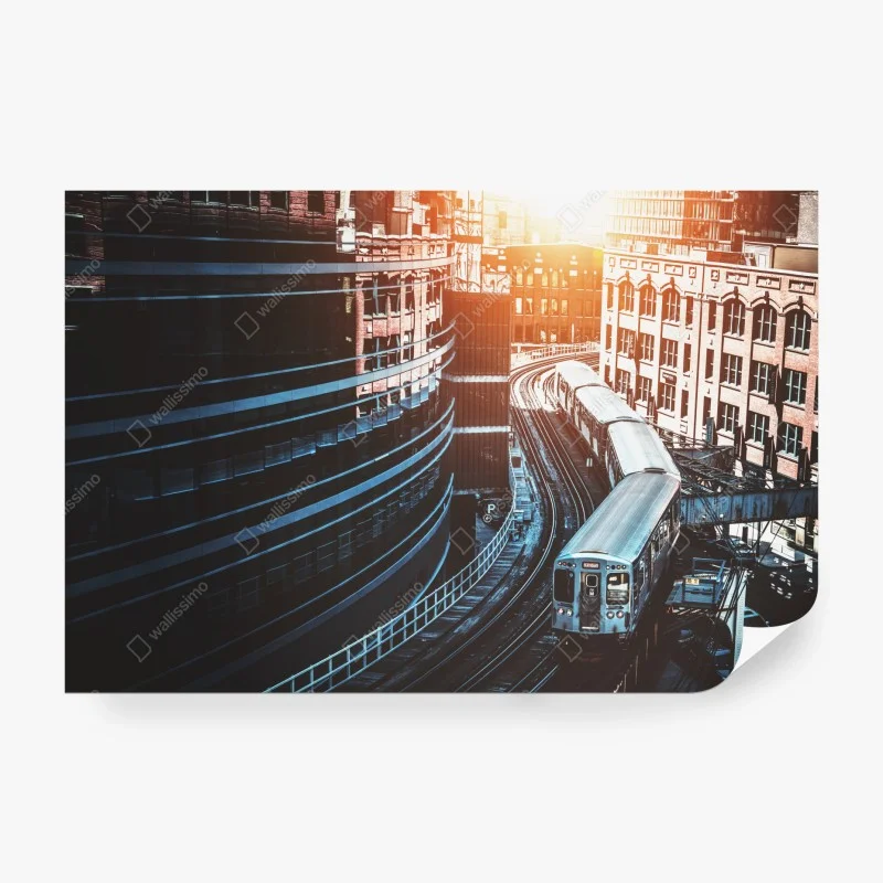 Carta da parati treno sopraelevato nel cuore di Chicago