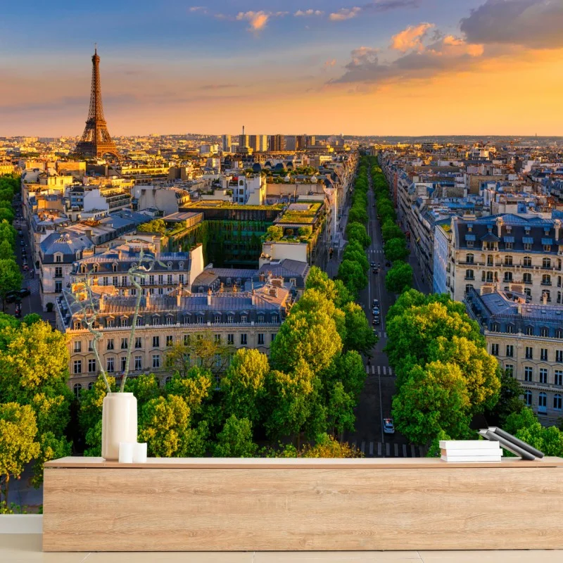 Carta da parati tramonto panoramico su Parigi con Torre Eiffel