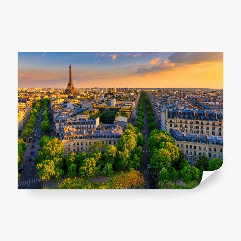 Carta da parati tramonto panoramico su Parigi con Torre Eiffel