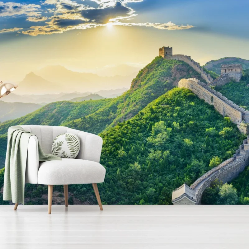 Carta da parati panorama epico della Grande Muraglia Cinese al tramonto