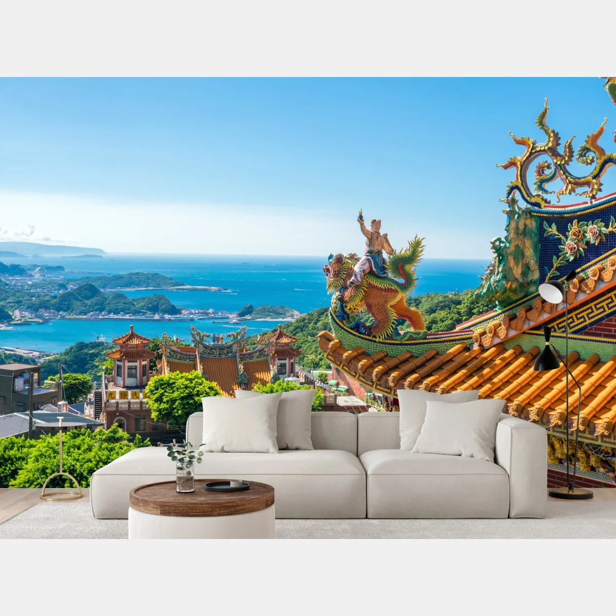 Carta da parati vista panoramica del tempio di Jiufen sul mare • Wallissimo® Carta da parati vista panoramica del tempio di Jiufen sul mare • Wallissimo®