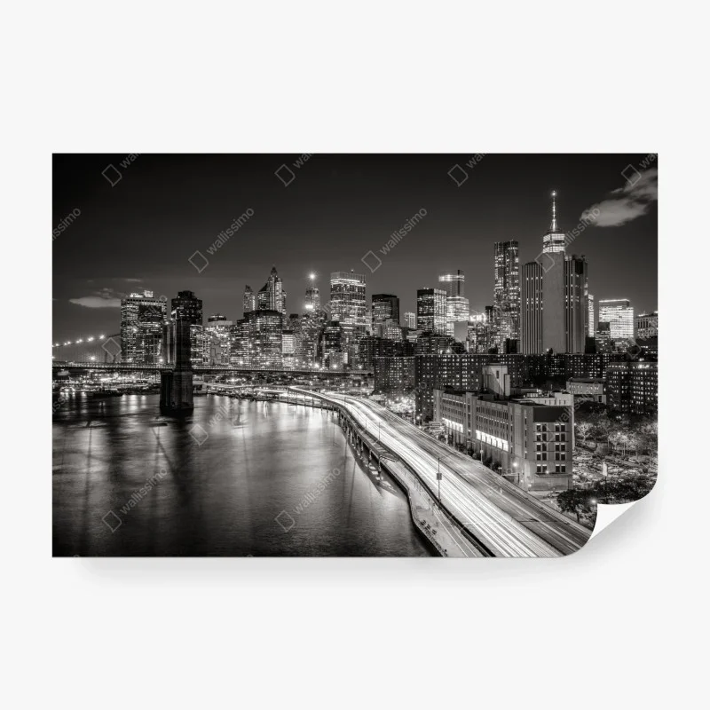 Carta da parati skyline notturno di New York in bianco e nero