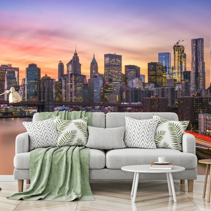Carta da parati skyline al tramonto di New York
