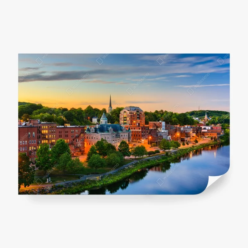 Carta da parati tramonto sul lungofiume di Augusta, Maine