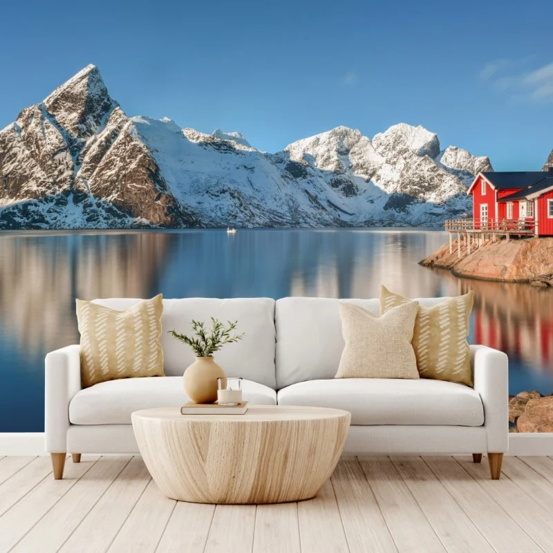 Carta da parati riflessi artici a Reine, Isole Lofoten