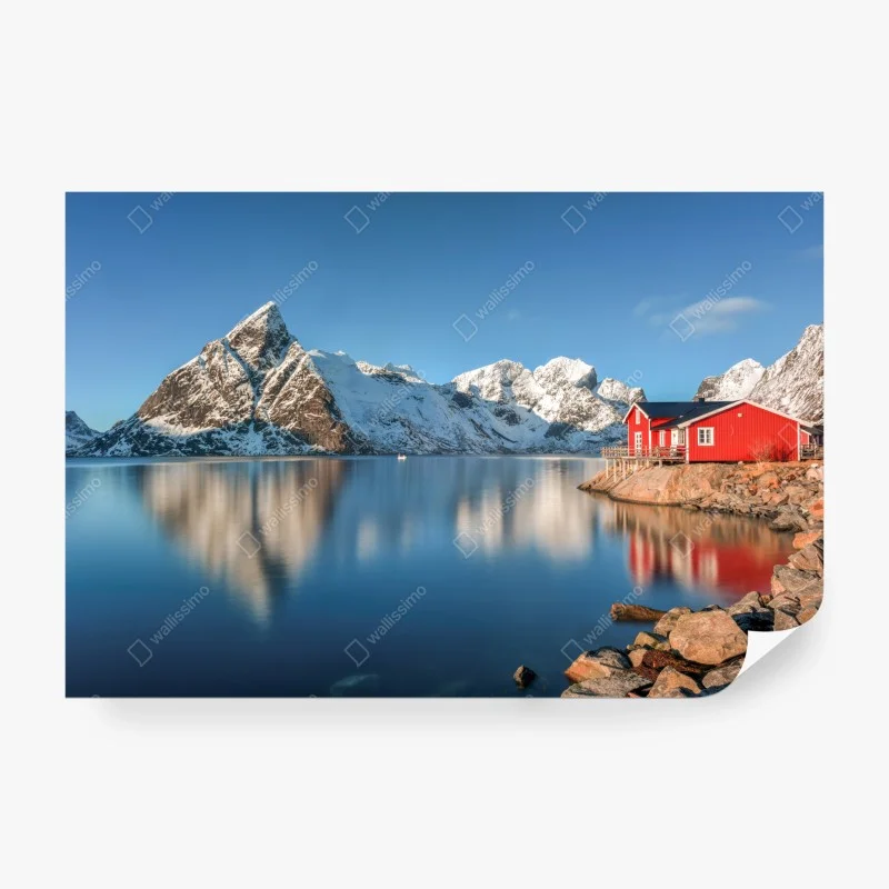 Carta da parati riflessi artici a Reine, Isole Lofoten