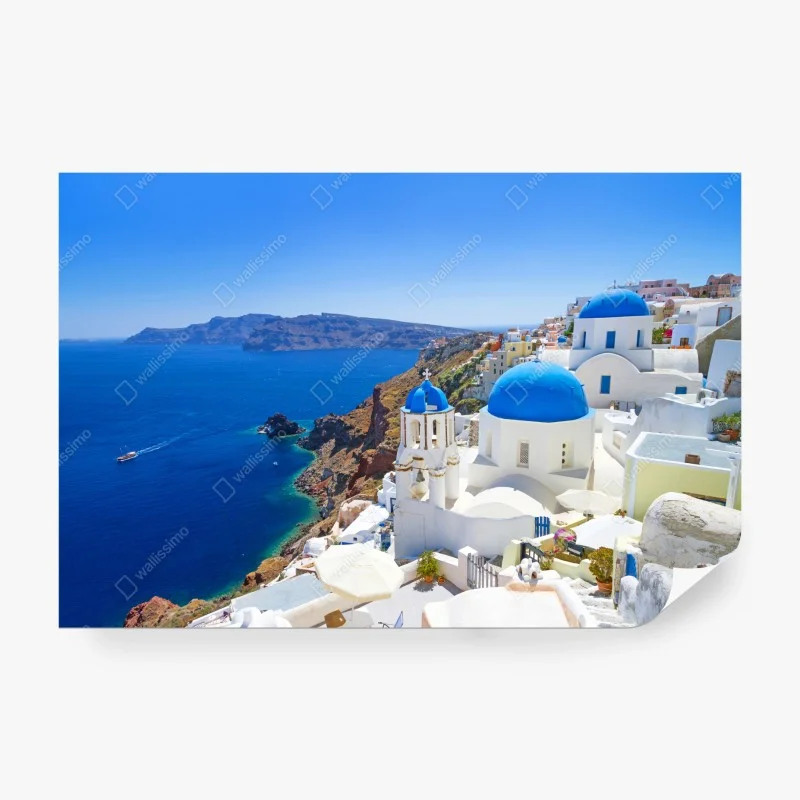 Carta da parati panorama delle cupole blu a Santorini