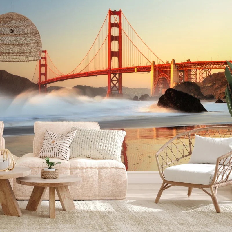 Carta da parati stampa artistica ponte Golden Gate al tramonto