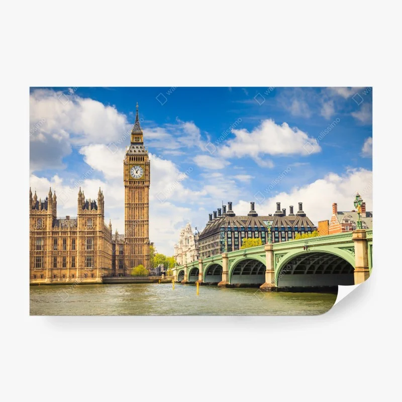 Carta da parati vista panoramica di Londra con Big Ben e ponte sul Tamigi