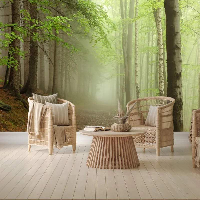 Carta da parati sentiero nella foresta avvolto dalla nebbia