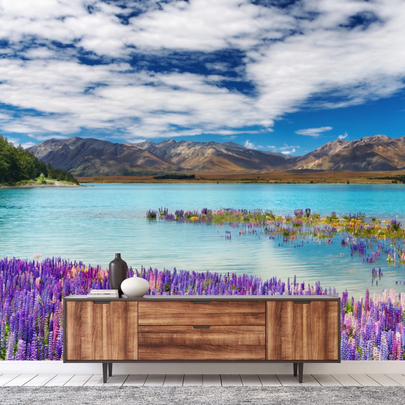 Carta da parati campi di lupini sul Lago Tekapo
