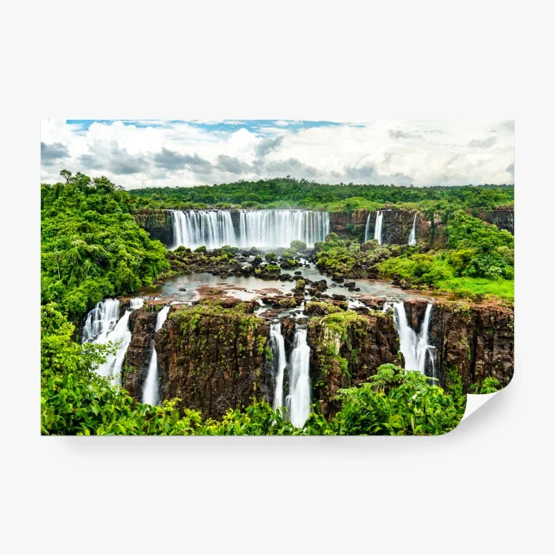 Carta da parati panorama di maestose cascate nella giungla