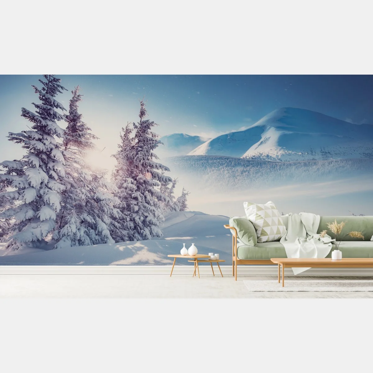 Carta da parati panorama invernale dei Carpazi: luce e neve • Wallissimo® Carta da parati panorama invernale dei Carpazi: luce e neve • Wallissimo®