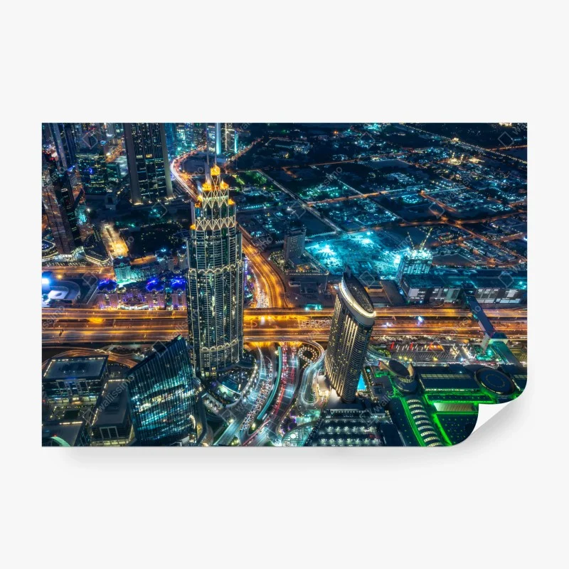 Carta da parati veduta aerea notturna di Dubai dal Burj Khalifa